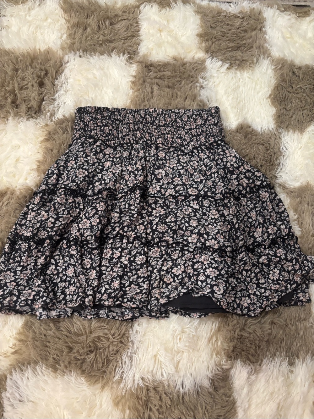 American Eagle Outfitters Black Mini Skirt with Pink Floral Print